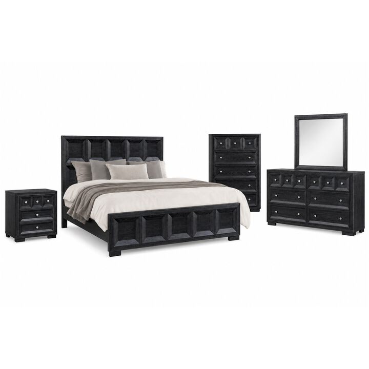 Kizie 5pc Queen Bedroom Set, Rustic Black, Chest, Mirror, Nightstand