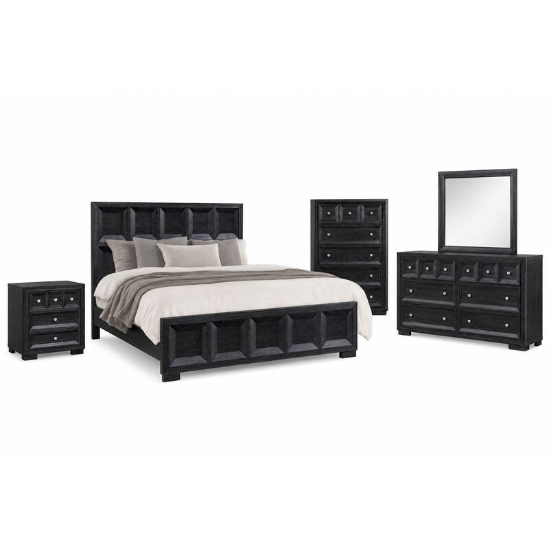 Kizie 5pc Queen Bedroom Set, Rustic Black, Chest, Mirror, Nightstand image number 0