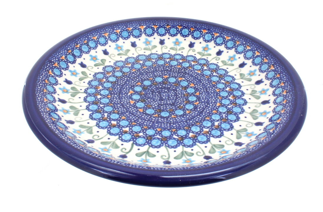 Blue Rose Polish Pottery Aztec Flower Dinner Plate
