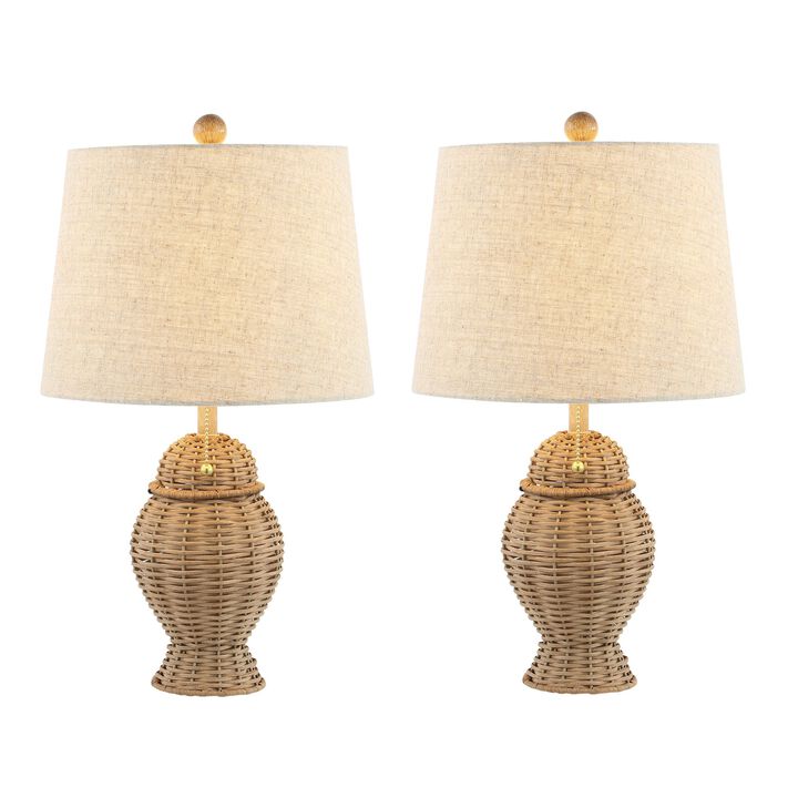 Margie Wicker 20.5" Bohemian Rustic Iron LED Table Lamp, Natural/Beige (Set of 2)