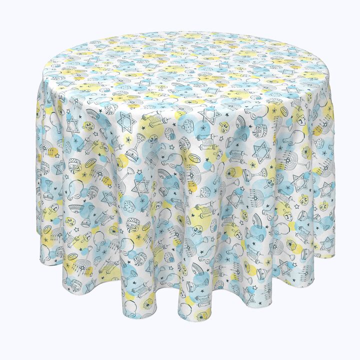 Fabric Textile Products, Inc. Round Tablecloth, 100% Polyester, Watercolor Hanukkah and Dots