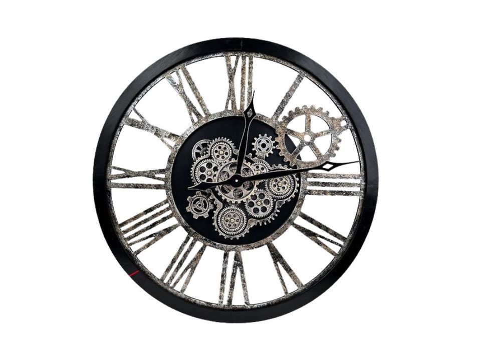 Style Black Bronze Real Moving Gears Wall Clock 36 Inch Wood Vintage