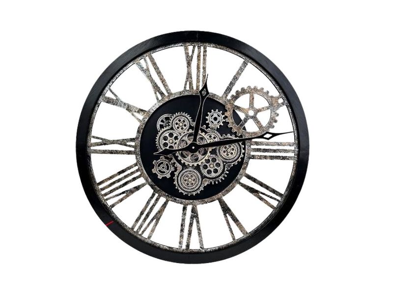 Style Black Bronze Real Moving Gears Wall Clock 36 Inch Wood Vintage image number 0