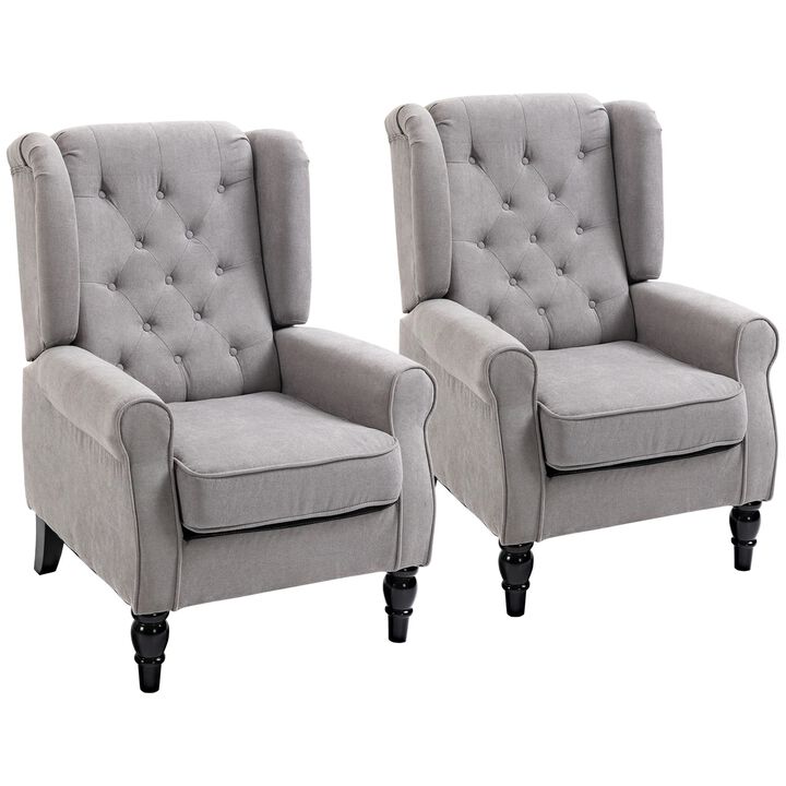 Gray Accent Chairs: Set of 2 Tufted High Wingback Seats