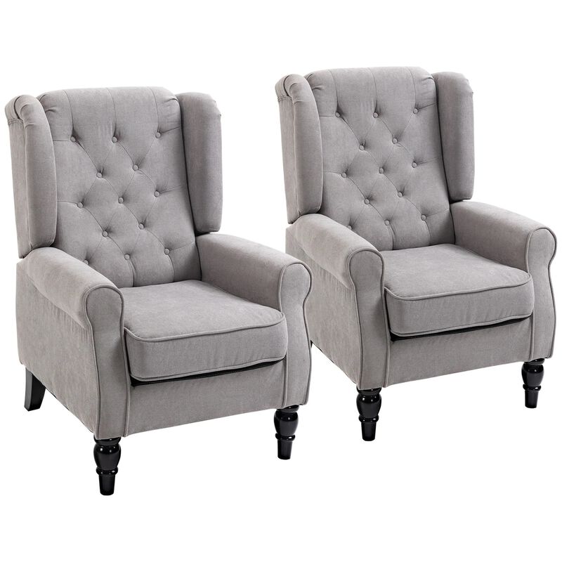 Gray Accent Chairs: Set of 2 Tufted High Wingback Seats