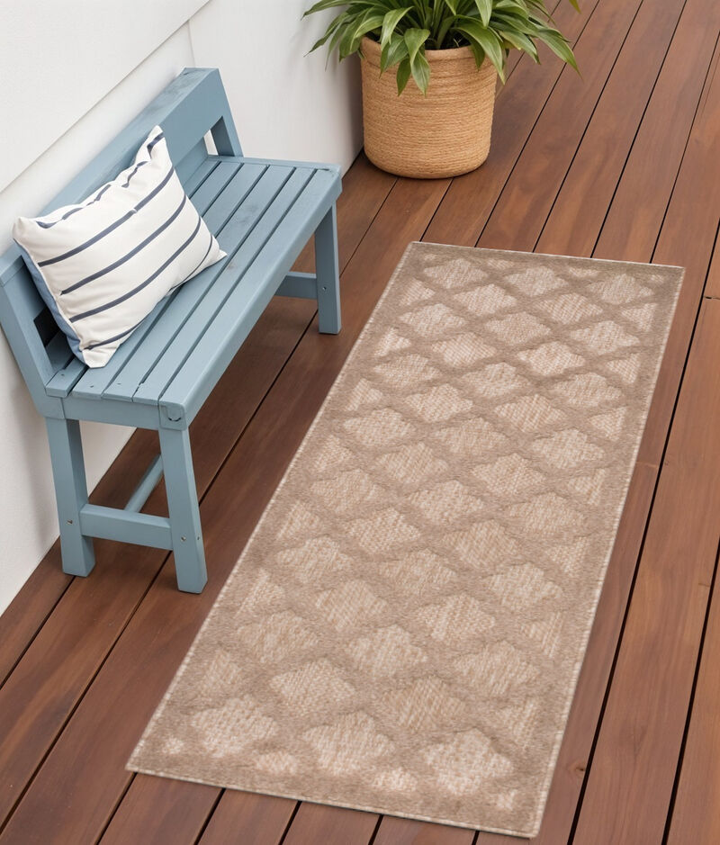 HomeRoots 6' Natural And Beige Geometric Indoor Outdoor Area Rug image number 1