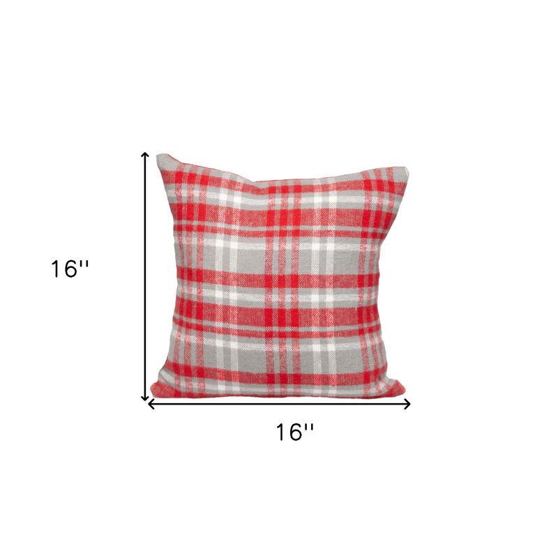 HomeRoots 16" Red and White Plaid Cotton Throw Pillow image number 4