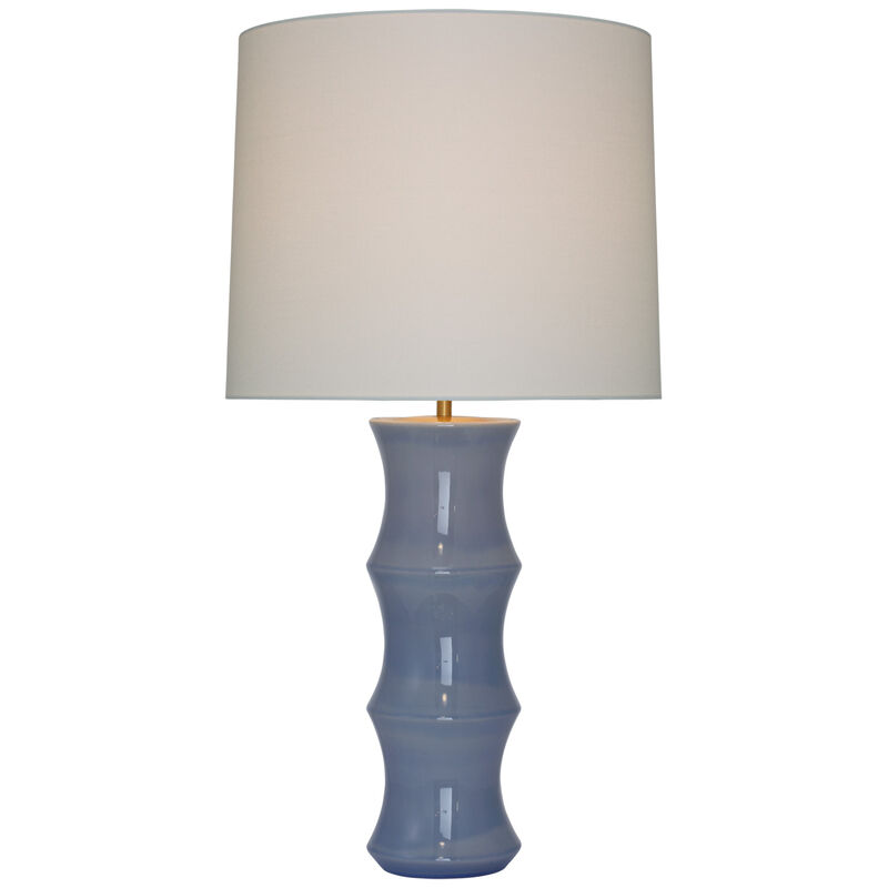 Marella Large Table Lamp in Polar Blue Crackle with Linen Shade