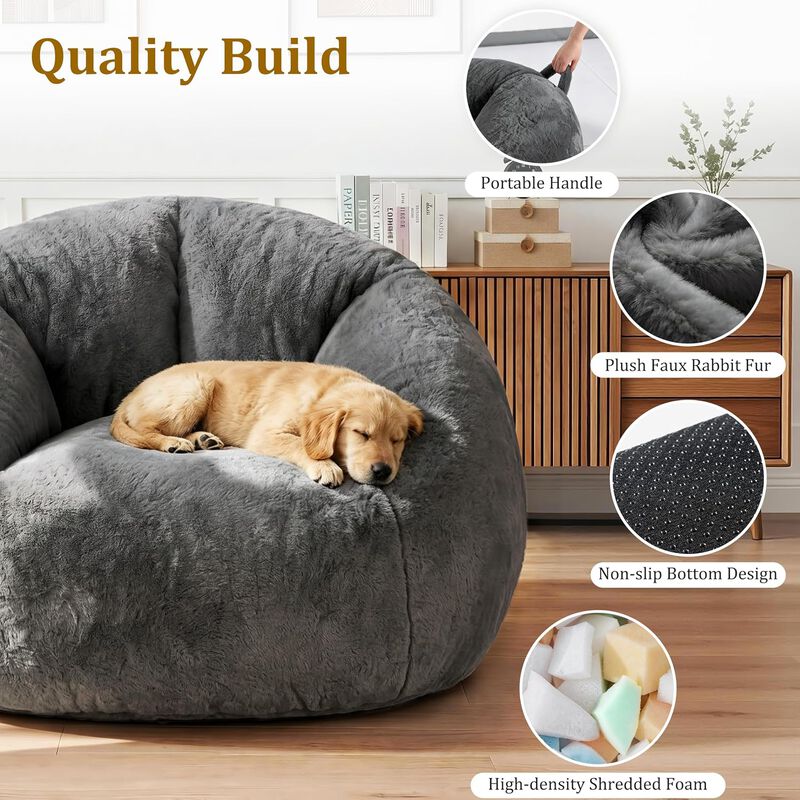 Vipbear Faux Fur Bean Bag Chair, Large Stuffed Bean Bag Sofa with Filler for Living Room, Bedroom image number 3