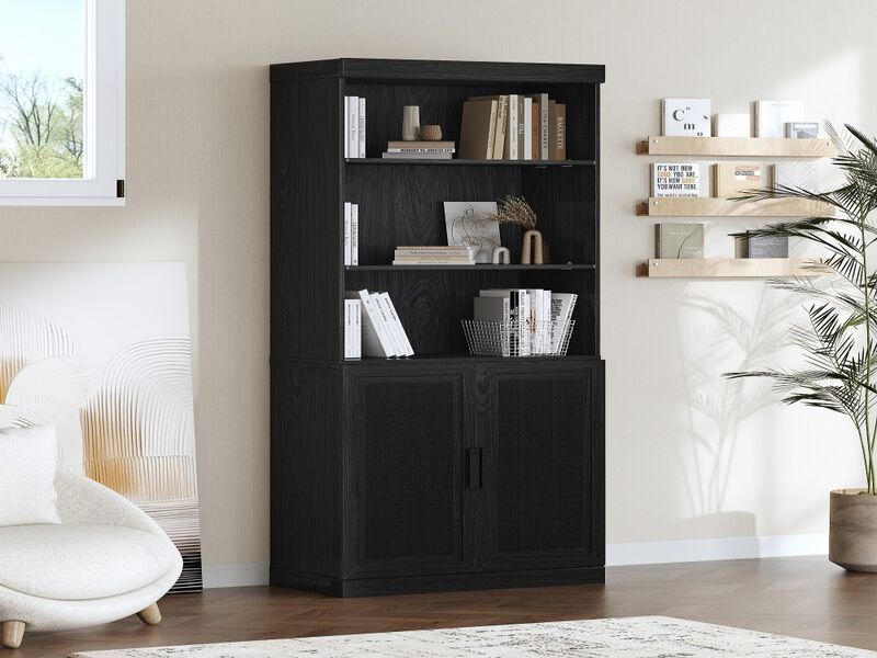 Modern Minimalist Wood Grain Decorative Storage Cabinet Combination Cabinet with 6 Shelves, Open Bookshelf Storage Cabinet