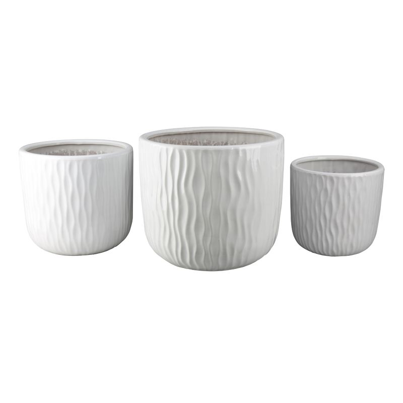 Kena Planter Set of 3, White Ceramic, Wave Texture Indoor, 13 10 8 Inch image number 0