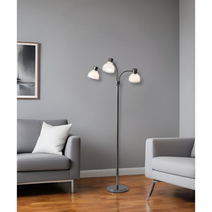 Hivvago 69" Black And White Metal Three Light Tree Floor Lamp With White Bowl Shade