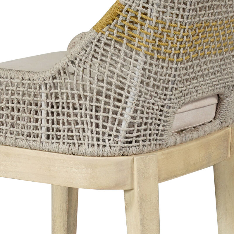 Avira 30 Inch Barstool Chair | Handcrafted Mango Wood | Cotton Rope Weaving | Beige Cushion