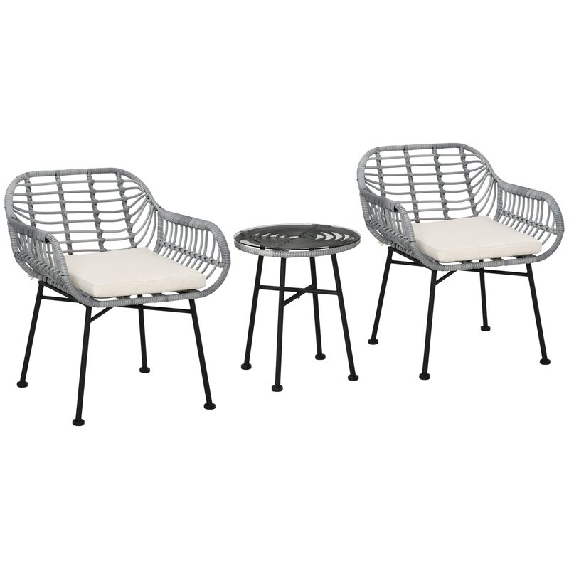 Cream White Bistro Set: 3-Piece PE Rattan Furniture with Cushions