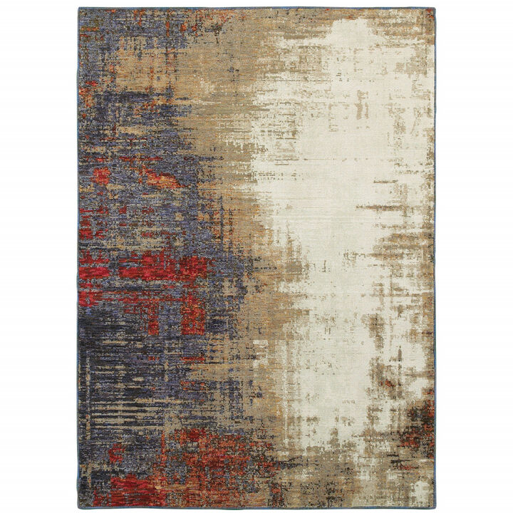 3 X 5 Beige Tan Brown Blue Purple Red Orange gold And green Abstract Power Loom Stain Resistant Area Rug
