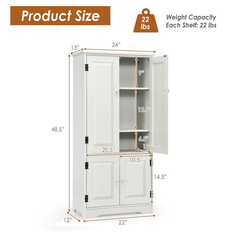 Accent Floor Storage Cabinet with Adjustable Shelves Antique 2-Door-White image number 8