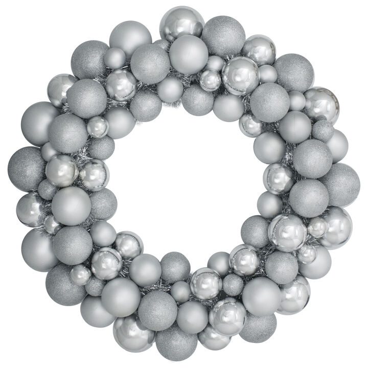 Silver 3-Finish Shatterproof Ball Ornament Christmas Wreath  36-Inch