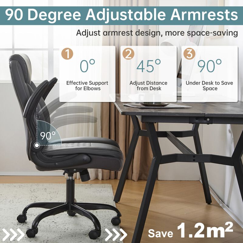 Ergonomic Leather Office Chair with Flip-Up Armrests, Lumbar Support, Swivel & Rocking &ndash; Home Office Desk Chair image number 3
