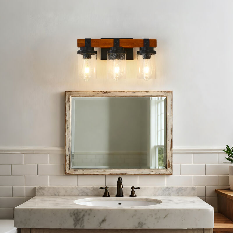 ELEMENT ACE 3-Light Wall Mounted Vanity Lighting Fixture with Clear Glass Shades Rustproof Corrosion Resistant for Bathroom Bedroom Hallway Entryway image number 8