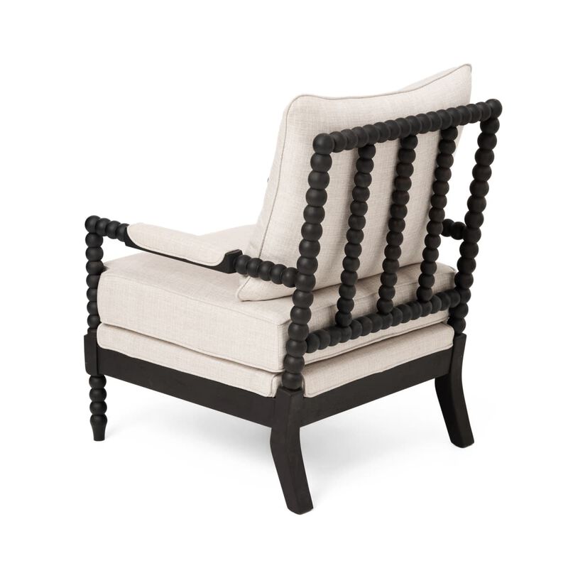 Modern accent chair in fabric and rubberwood, Spindle back chair with foam cushion, Upholstered chair for bedroom office living room image number 6