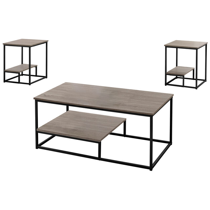 Monarch Specialties I 7960P Table Set, 3pcs Set, Coffee, End, Side, Accent, Living Room, Metal, Laminate, Brown, Black, Contemporary, Modern image number 1