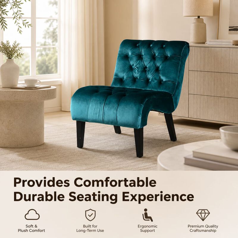 GOODSILO Armless Velvet Upholstered Accent Chair Leisure Chair with Wooden Legs for Living Room, Bedroom, Office, Small Spaces image number 4