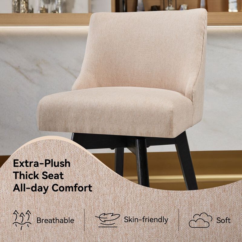 Counter Height Bar Stools, 26" Swivel Barstools with Backs, Linen Bar Chairs for Dining Room, Beige image number 5