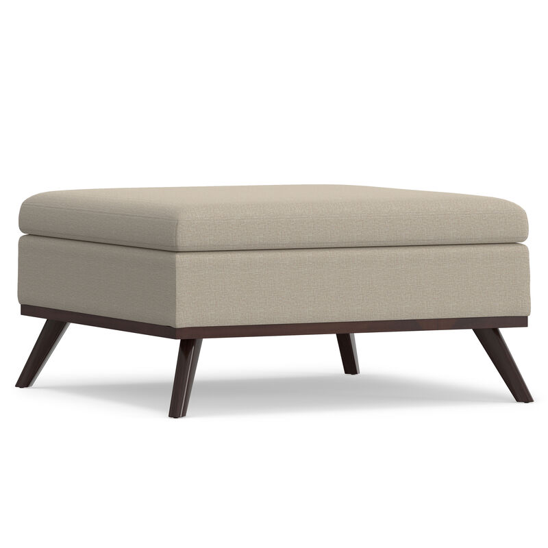 Owen Square Coffee Table Storage Ottoman in Natural Polyester Fabric