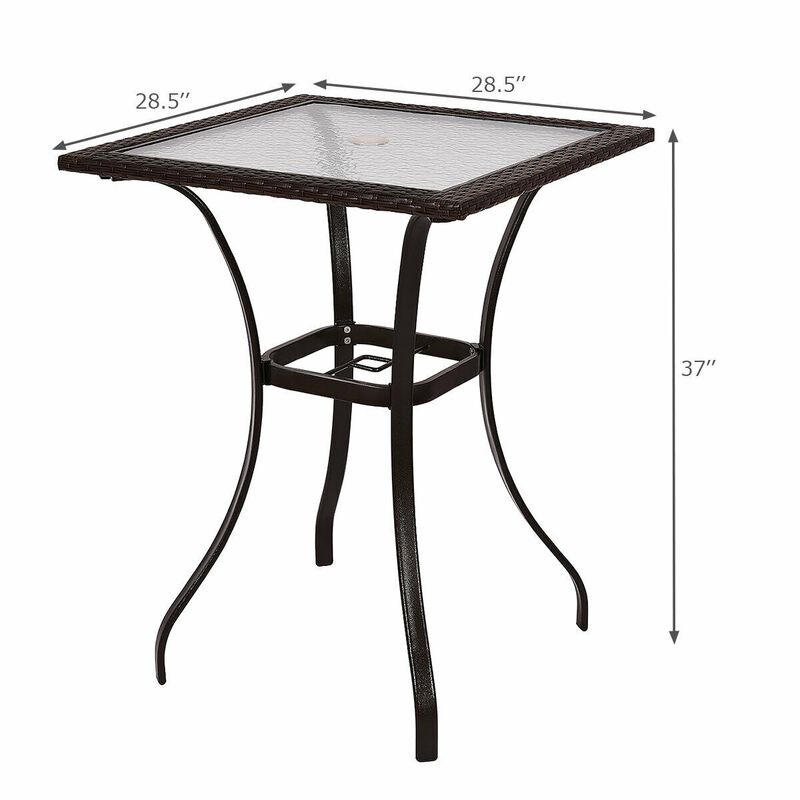 Outdoor Patio Square Glass Top Table with Rattan Edging