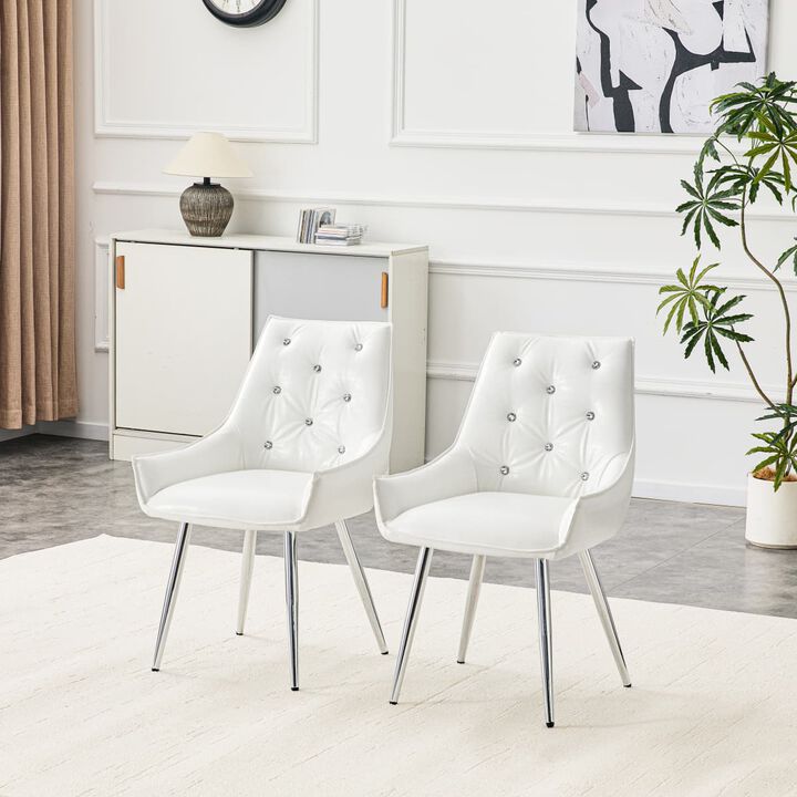 Set of 2 PU Leather Dining Chairs Crocodile Embossed Accent Chairs with Diamond Tufted Back Square Seat Chairs with Metal Legs