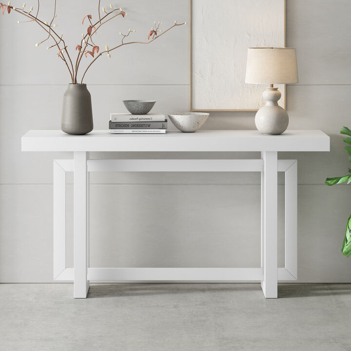 Whisen Contemporary Console Table Entryway Table with Wood Top - White