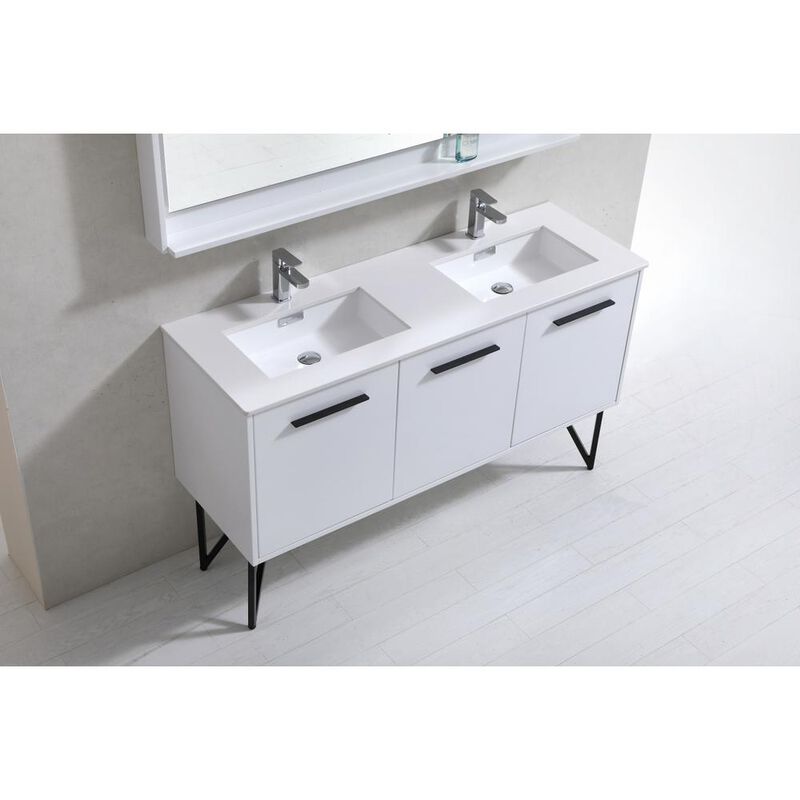 Kubebath Bosco 60 Double Sink Modern Bathroom Vanity w/ Quartz Countertop