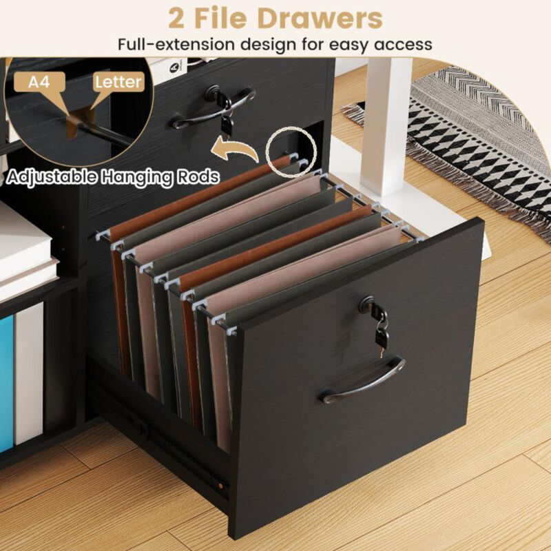 Hivvago File Cabinet with Lock Mobile Lateral Filing Storage Organizer Modern Rolling Printer Stand