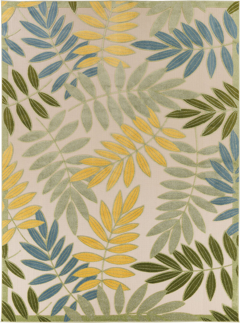 HomeRoots 12' X 15' Green Blue Yellow And Dark Green Palm Leaf Indoor Outdoor Area Rug image number 0
