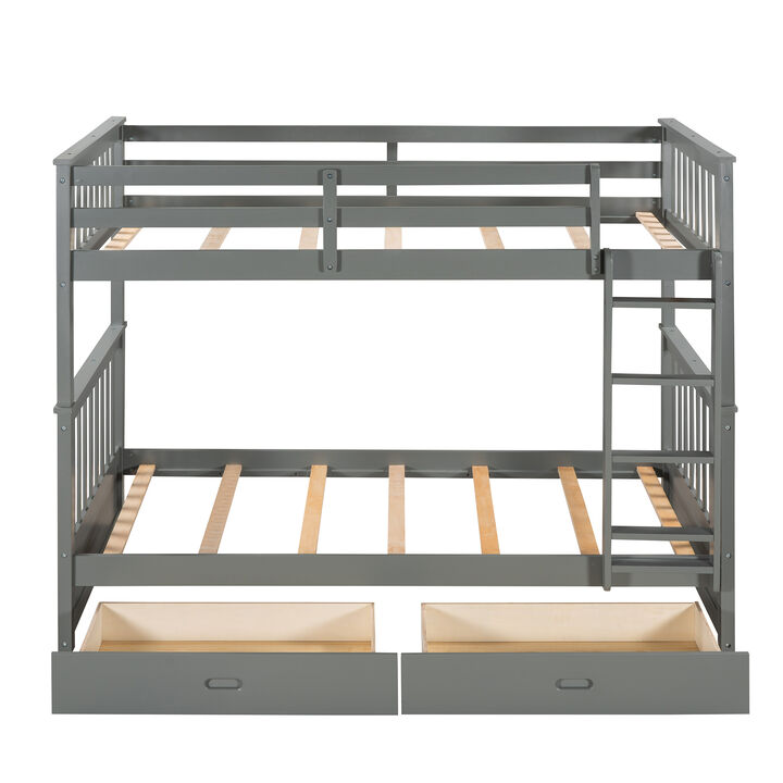 Whisen Twin-Over-Twin Bunk Bed with Ladders and Two Storage Drawers- Gray