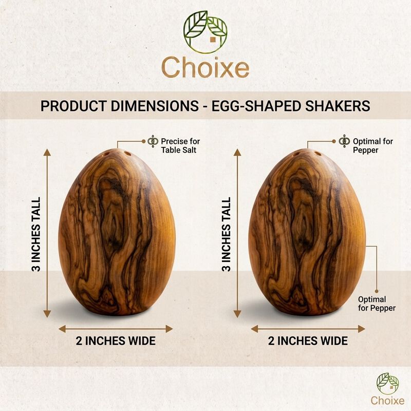Olive Wood Egg-Shaped Salt & Pepper Shakers (Set of 2) &ndash; Wooden Spice Dispenser Set image number 2