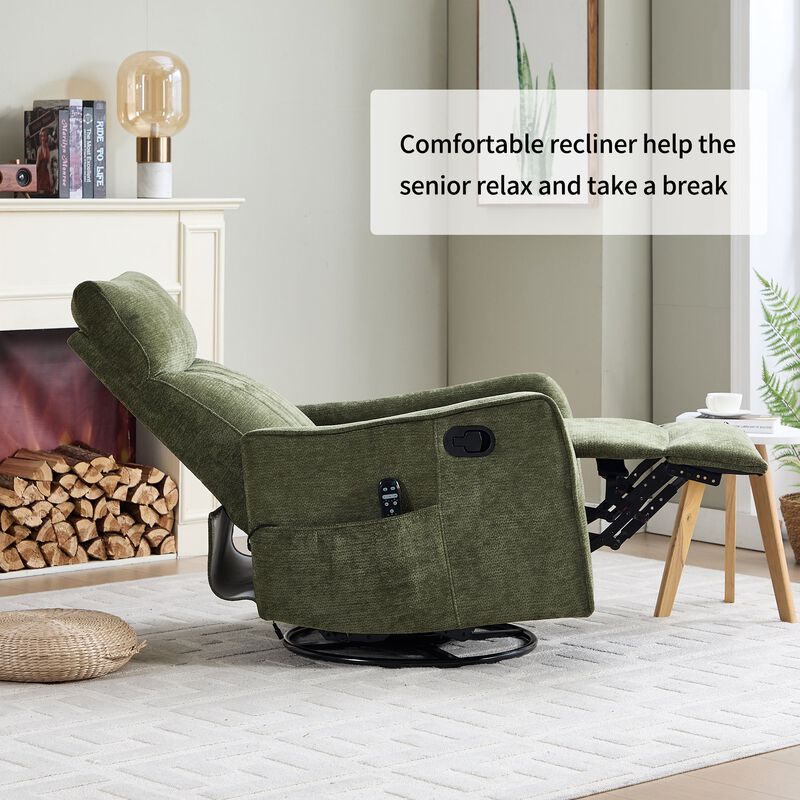 Chenille Manual Recliner Chair with Heat and Massage, Living Room Rocker and Swivel Chair image number 5