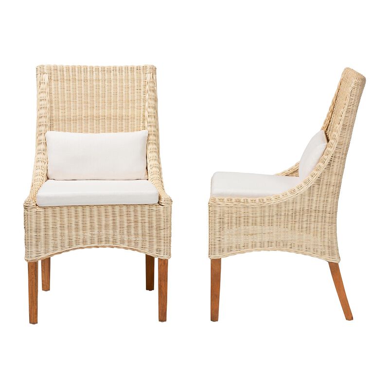 bali & pari Haybourne Natural Rattan 2-Piece Dining Chair Set - Handwoven Wicker Accent Seating with Wingback Frame for Kitchen or Dining Room image number 2
