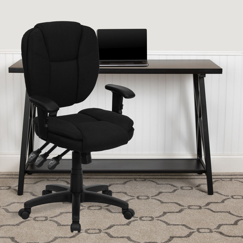 Caroline Mid-Back Fabric Multifunction Swivel Ergonomic Task Office Chair with Pillow Top Cushioning and Arms image number 1