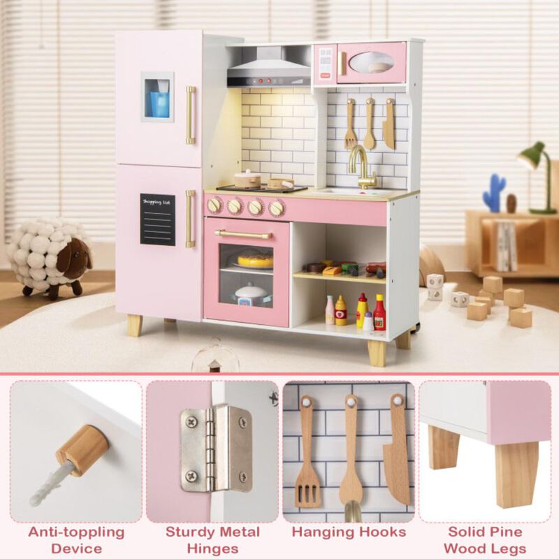 Hivvago Wooden Pretend Play Kitchen with Ice Maker Range Hood and Blackboard