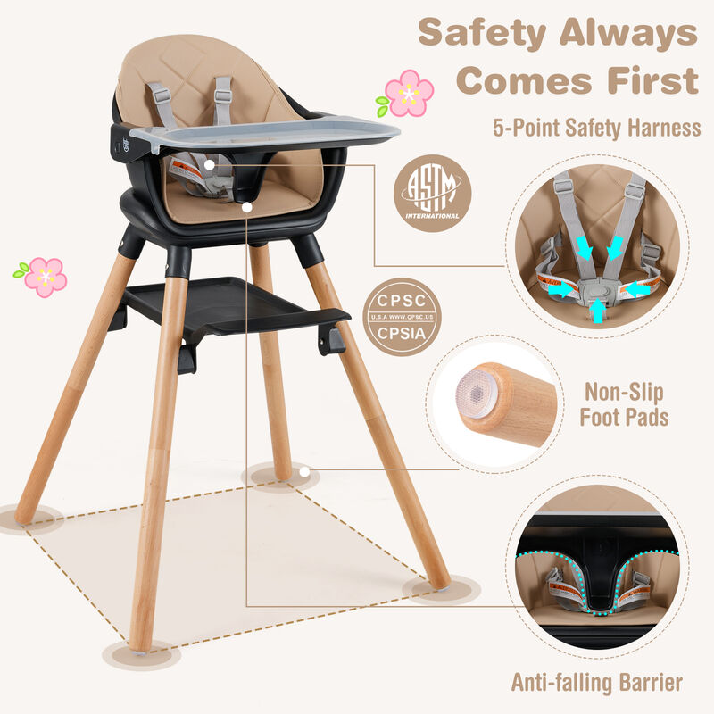 6-In 1-Baby High Chair with Removable Tray and Safety Harness image number 5