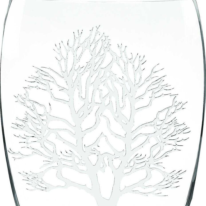 Elegant Mouth Blown Glass Vase with Tree of Life Design for Flowers