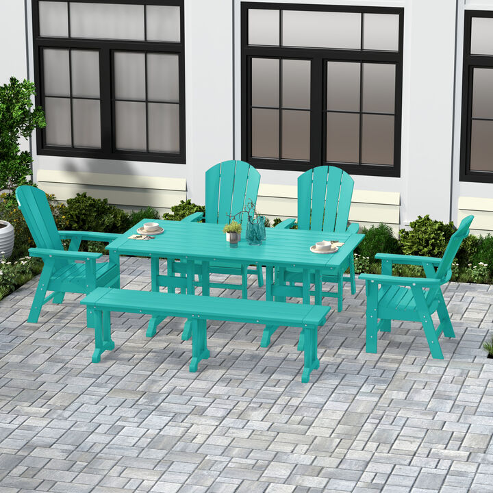 WestinTrends 6 Piece Outdoor Patio Dining Table and Armchair Dining Bench Set
