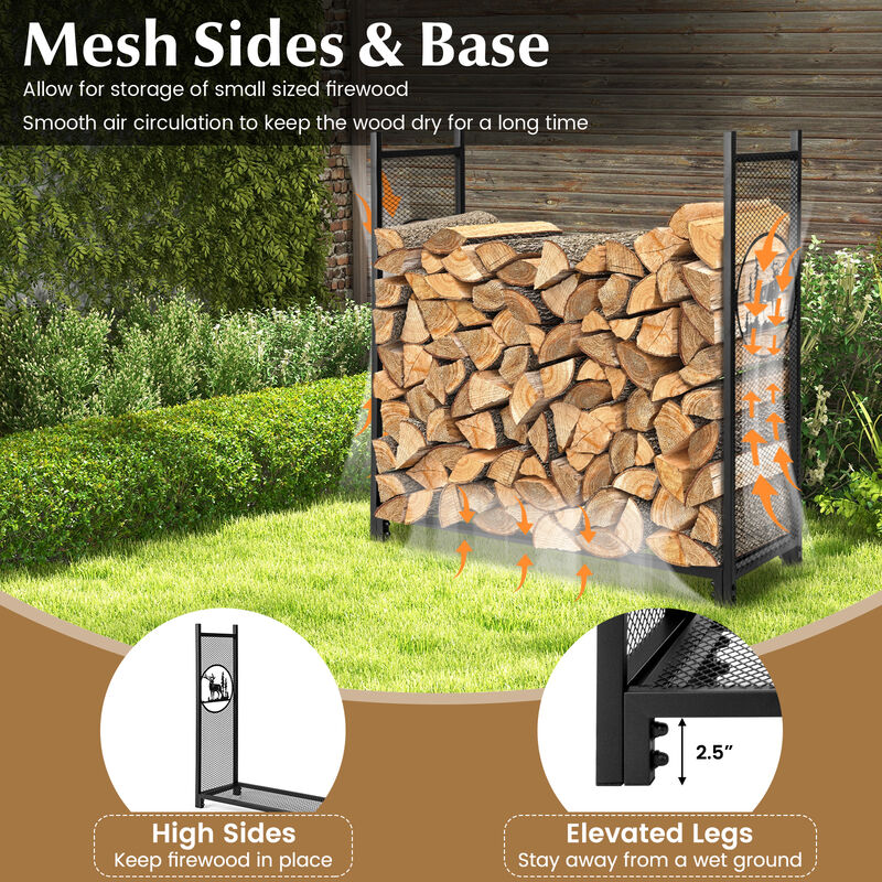 4-Foot Firewood Rack Stand with Mesh Sides for Outdoor Storage and Organization image number 5