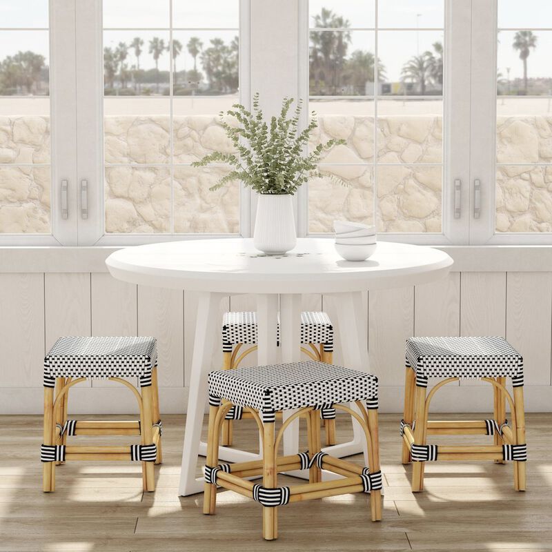 Butler Specialty Robias Rattan Rectangular 18 Dining Stool, White and Black Dot