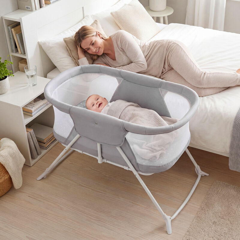 2 in 1 Baby Bedside Sleeper Bassinet with Rocking Motion and Breathable Mesh for Nursery image number 3
