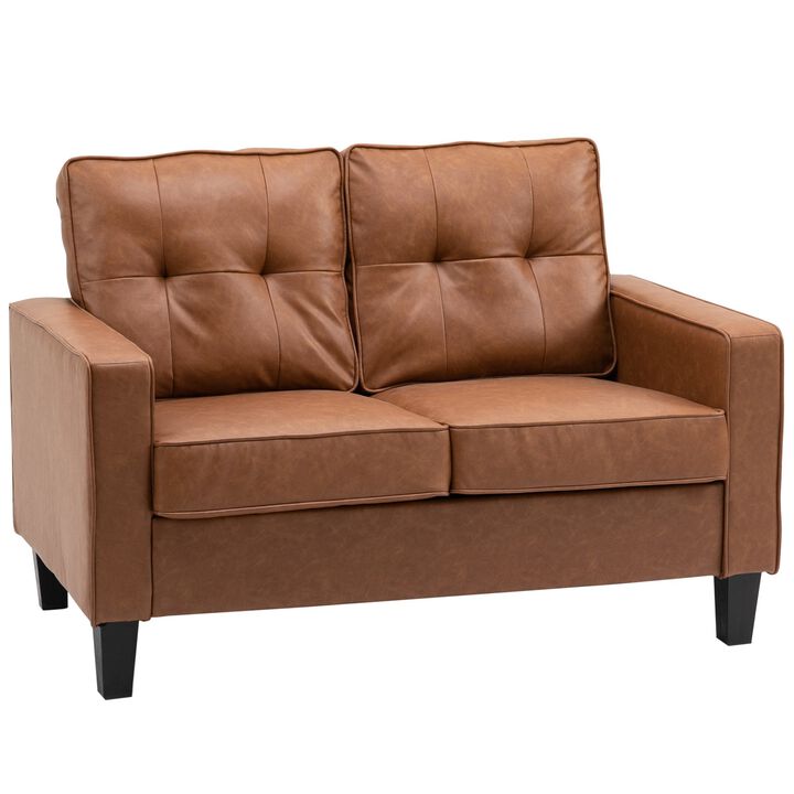 Brown Cozy Seating: 2-Seater Tufted PU Leather Loveseat