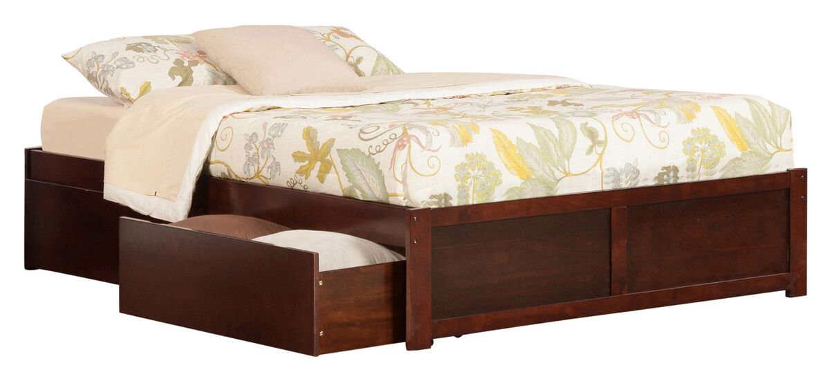 Atlantic FurnitureAFI Concord King Platform Bed with Flat Panel Footboard and Urban Bed Drawers in Walnut