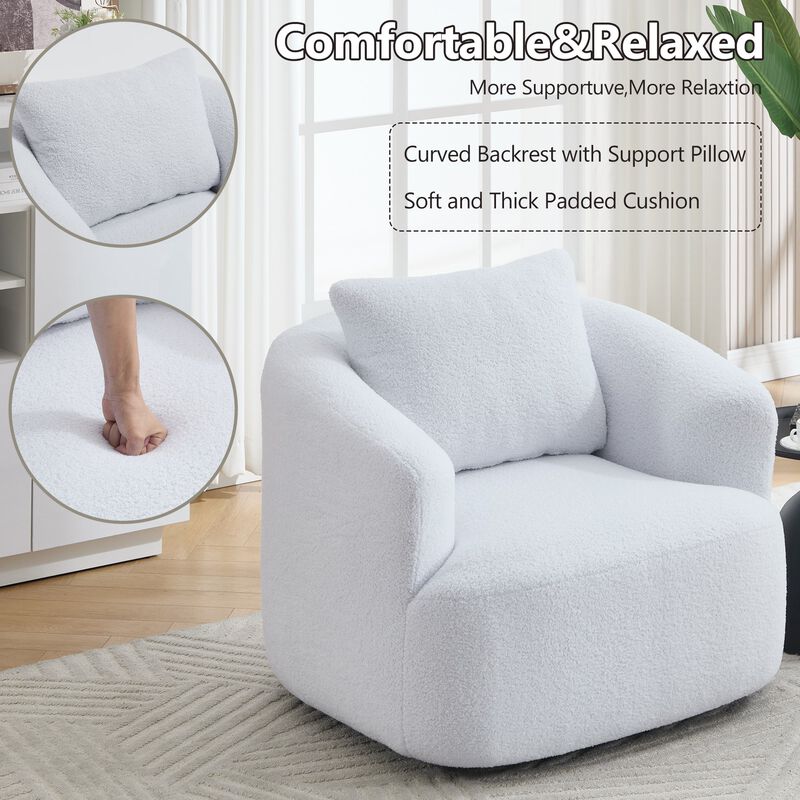 360&deg; Swivel Round Upholstered Comfy Chair Teddy Fleece High-Resilience Sponge Single Sofa image number 3