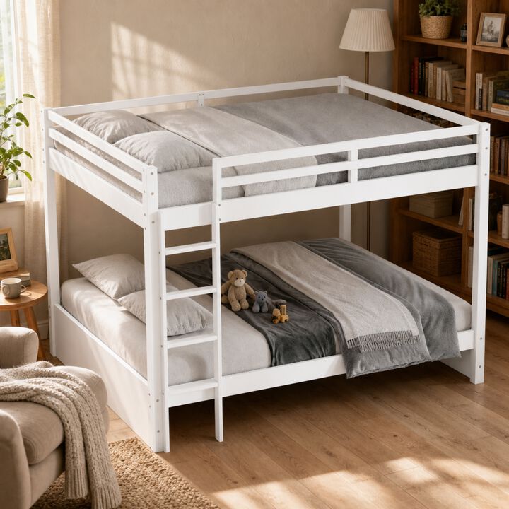 Whisen Queen Size Bunk Bed with Ladder, Solid Wood+MDF Space-Saving for Kids Bedroom
